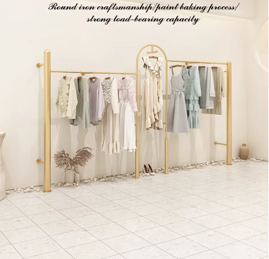 

IronworkClothing Store Display Rack, Golden Women's Clothing Store Upper Wall Shelf, Store Decoration Display Rack, Special Clot