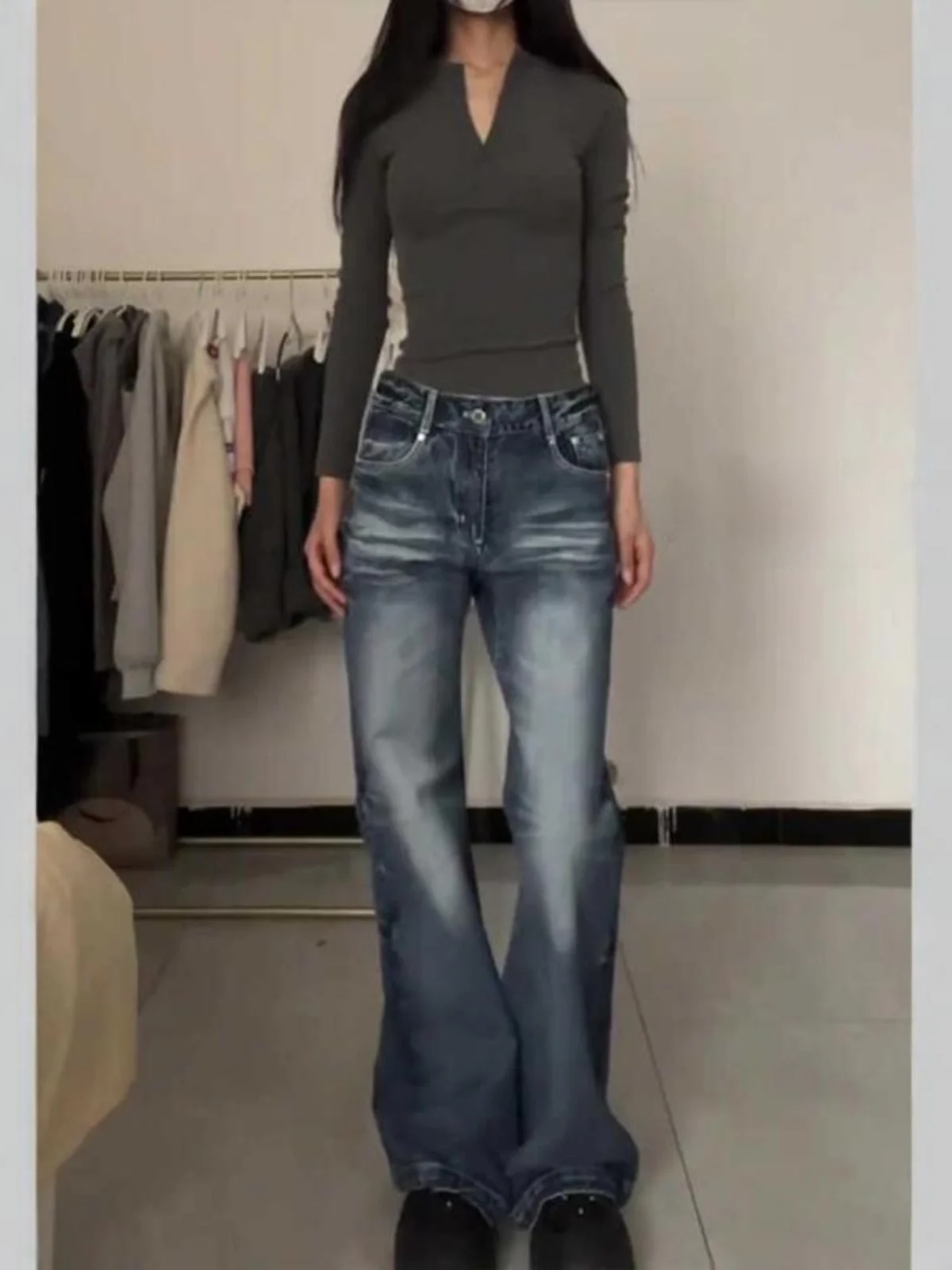 アメリカン スレ レトロ ウェイド デニム ジーンズ レディース プラスサイズ ハイウエスト ワイドレッグ フロア丈 ルーズフィット ストレートカット トラウザーズ