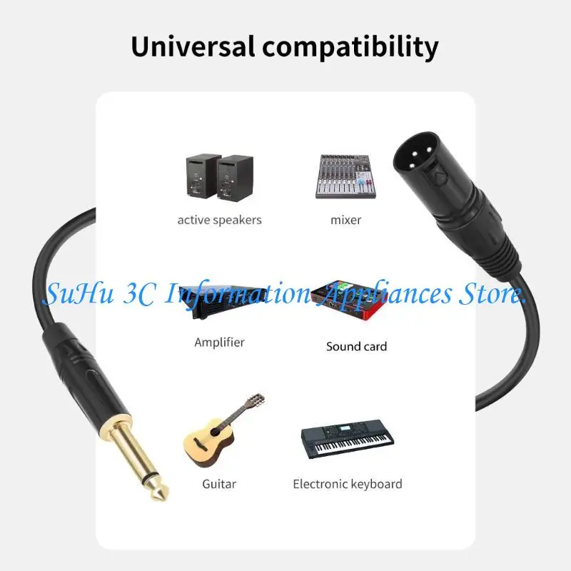 3Pin Male to 1/4Inch 6.35mm Mono Auditory Cable Unbalanced Connection for Mixer and Microphones Durability PVC