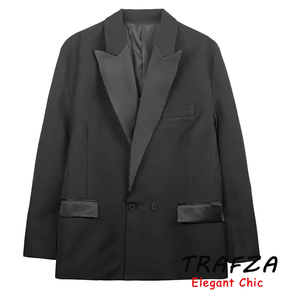 

KONDALA Commute Formal Black Blazer Women Elegant Satin Embellishment Blazer 2025 Spring Fall Fashion Evening Dinner Lady Blazer