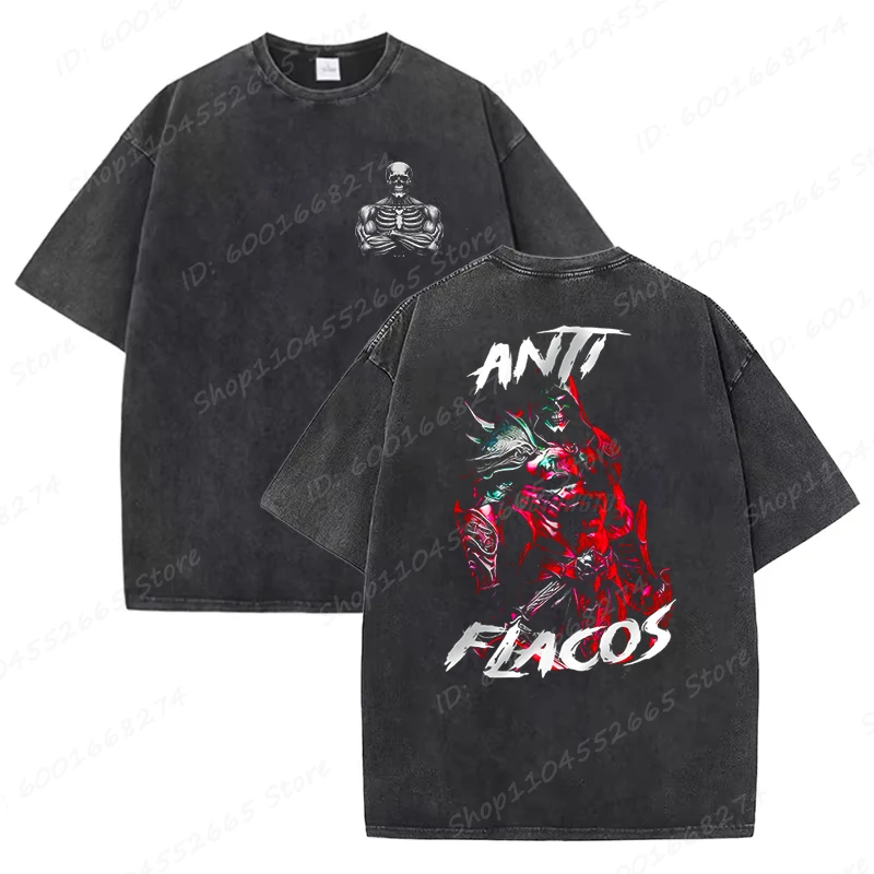 Men's Oversized T Shirt Calacas Chidas Gym Print Washed T-Shirts Trendy Summer Streetwear Tees Aesthetic Casual Skeleton Tops