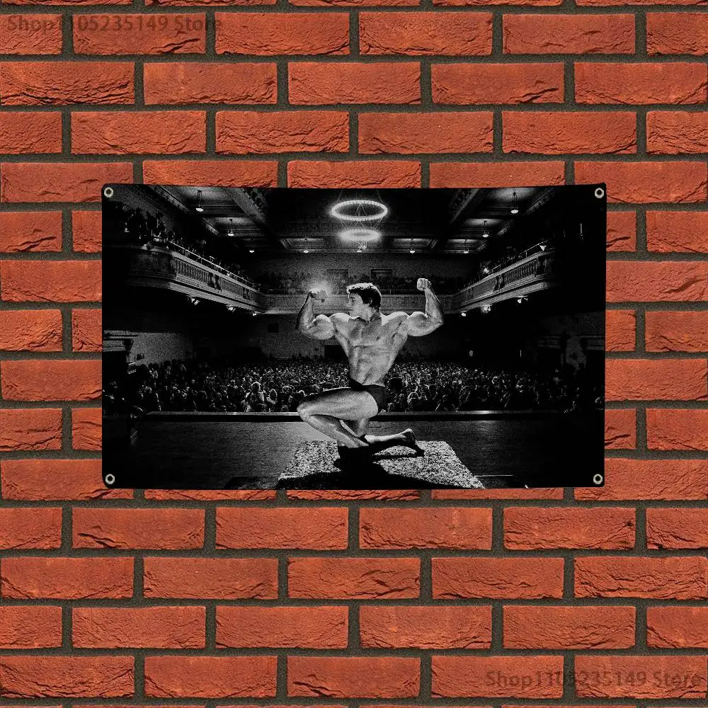 Arnold Schwarzenegger Classic Bodybuilding Flag Banner, Vintage Black & White Gym Flag for Home Gym,Garage and Fitness Fan Decor
