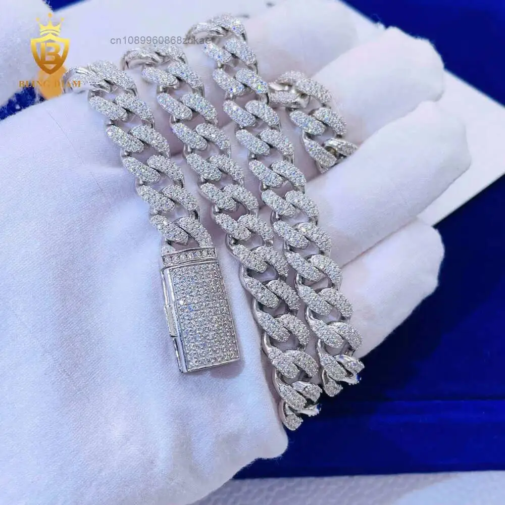 Luxury Blingdiam Jewelry Pass Diamond Tester Fashion Men Women 925 Sterling Silver 2rows Vvs Moissanite Cuban Link Chain.