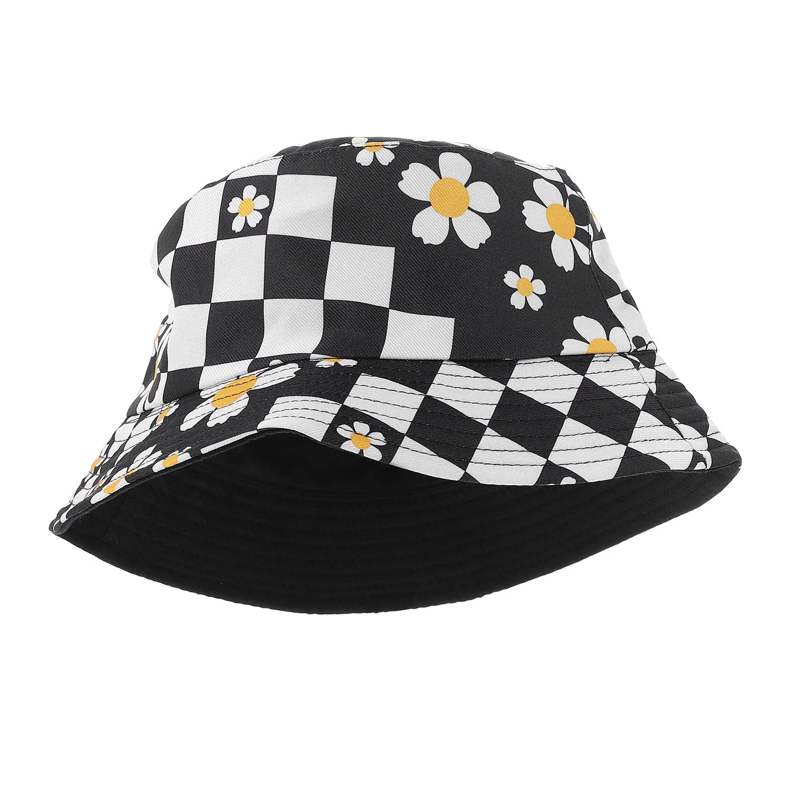 chapeu-de-pescador-feminino-reversivel-em-poliester-protecao-solar-chapeu-de-verao-para-praia-e-ferias-estilo-xadrez