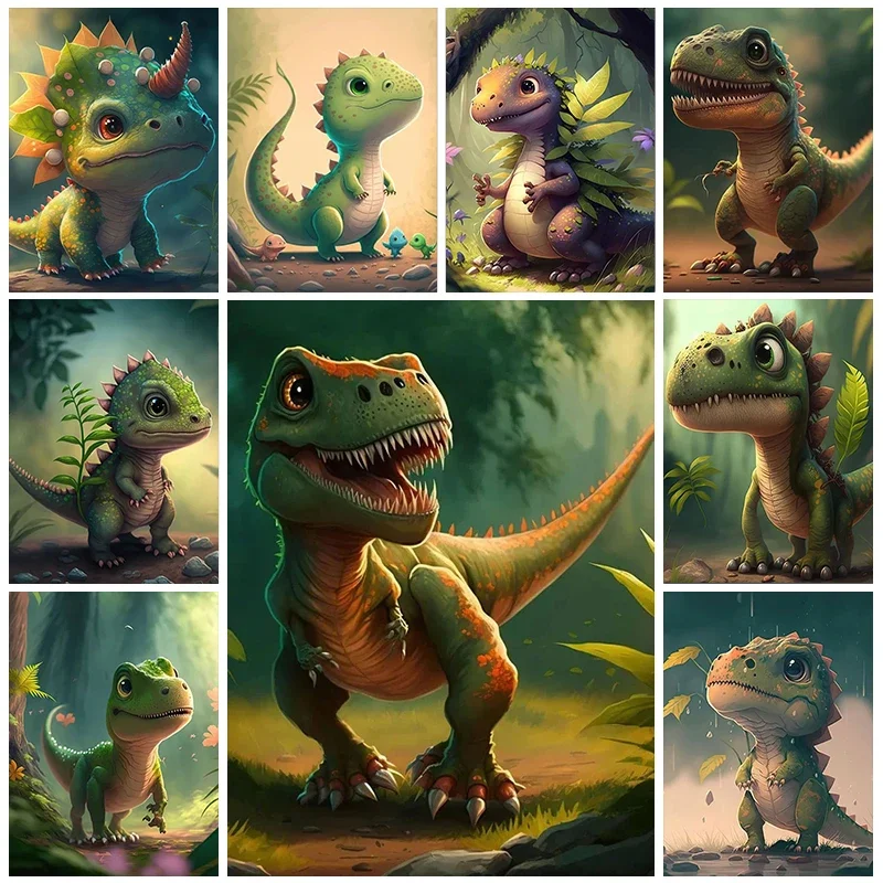 Paint By Number Kits Little Dinosaur Draw Picture By Numbers Animal Paint By Numbers Beginner Kill Time Decor For Room