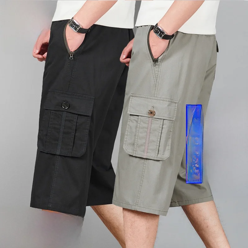 

Summer Pure Cotton Loose High Waist Men's Seven-Foot Pants Father's Workwear orts Busin Casual Loose Fit Cargo Pants