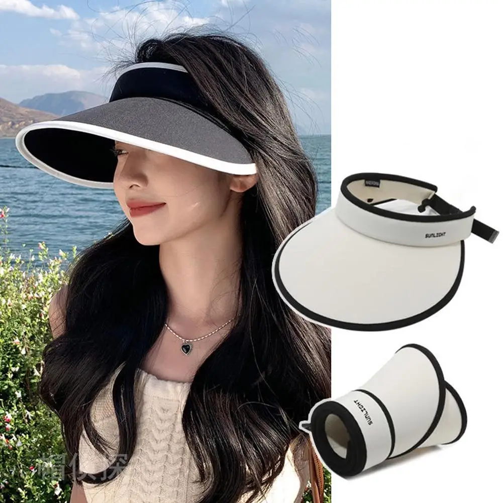 

2024 Hat Can Roll Large Eaves All Summer Female Empty Out Cycling Hollowed Beach Shade Hat Top Hat N7y7