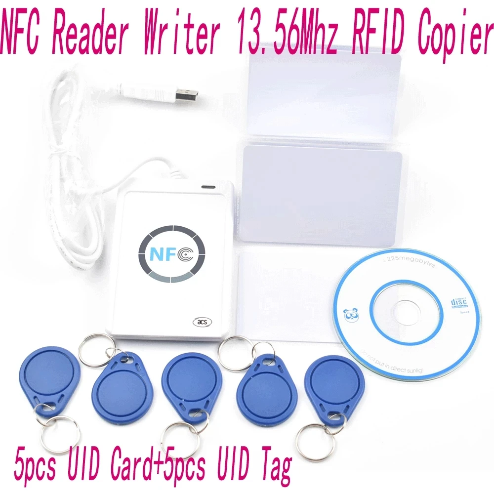NFC-считыватель ACR122u, записывающее, 13,56 МГц, RFID-Дубликатор, Дубликатор SDK M-ifare, копировальное программное обеспечение + 5 шт. UID-карт + 5 шт. UID-бирок