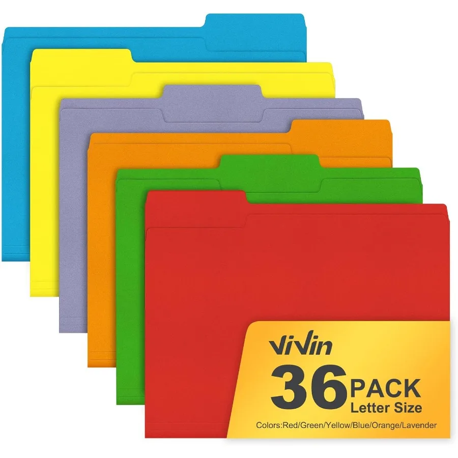 Folder File ViVin Muat Kertas Ukuran Letter 8,5 x 11 dengan Tab 1/3-Cut, 36 Pack, Warna Manilla, Sempurna untuk Rumah dan Kantor