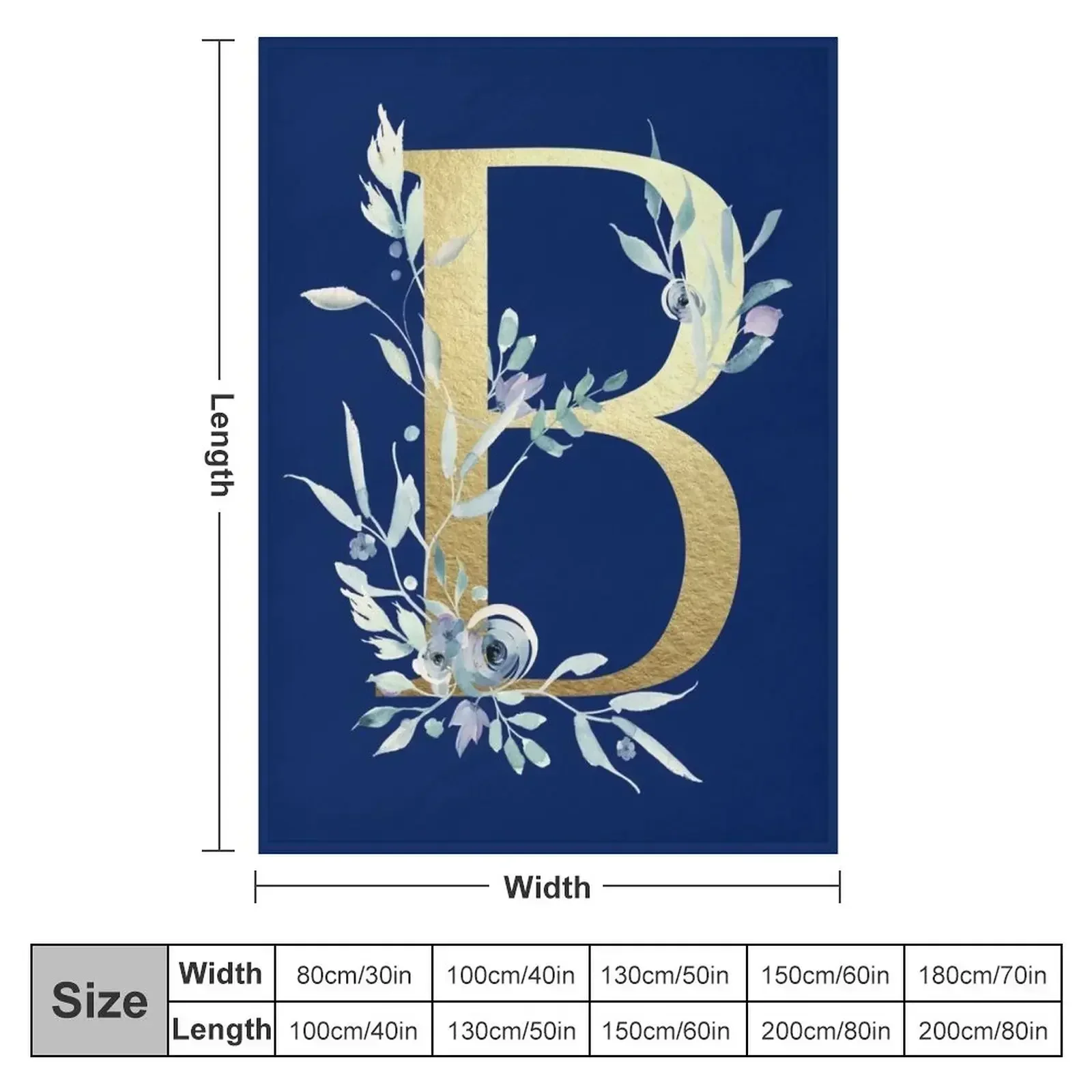 B - Gold Monogram Letter with Watercolor Flowers Throw Blanket couch cozy soft plush fuzzy picnic outdoor blanket