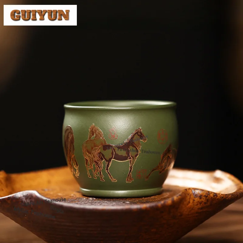 

250ml Yixing Purple Clay Eight Horse Map Teacup Boutique Tea Bowl Mug Tea-tasting Smelling Cup Jianzhan Master Cups Teaset