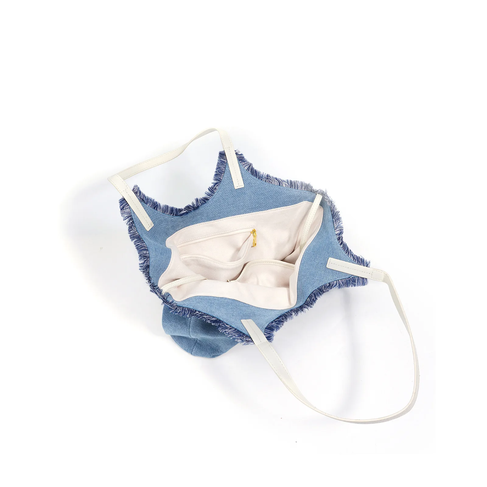 حقيبة الدنيم تحت الإبط 2025 الجديدة المتخصصة سعة كبيرة خمر شرابة حمل حقيبة جلد طبيعي الربط السيدات عطلة حقيبة يد الشاطئ