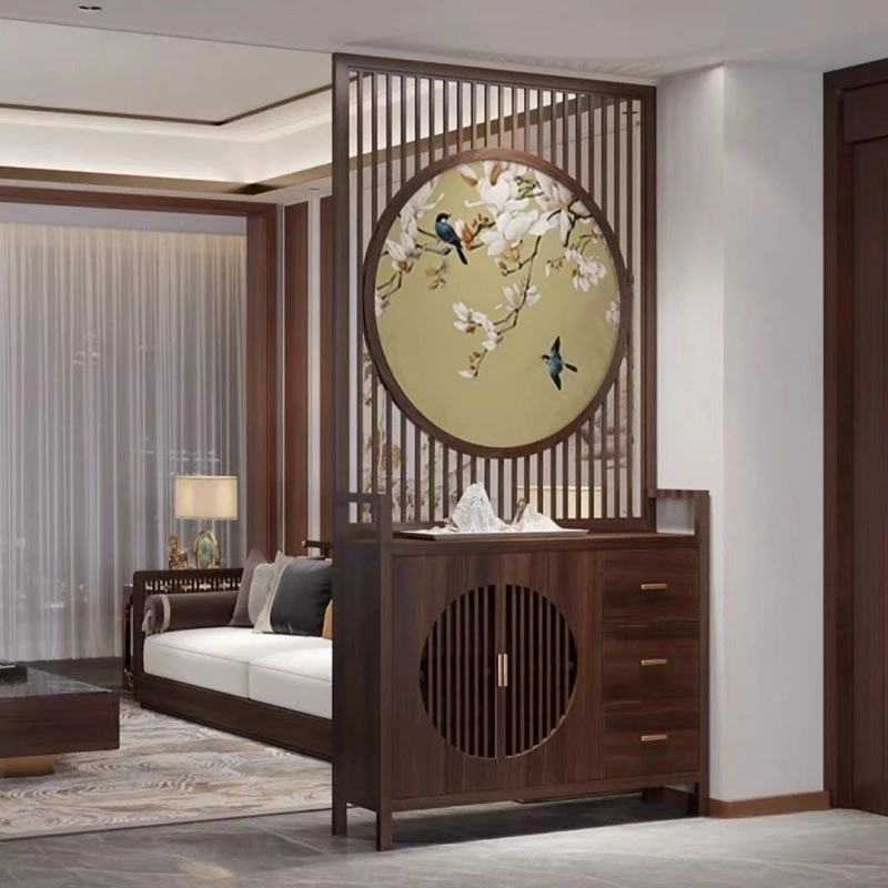 Embroidery household block entry block entrance locker hollow decoration new Chinese solid wood screen partition living room
