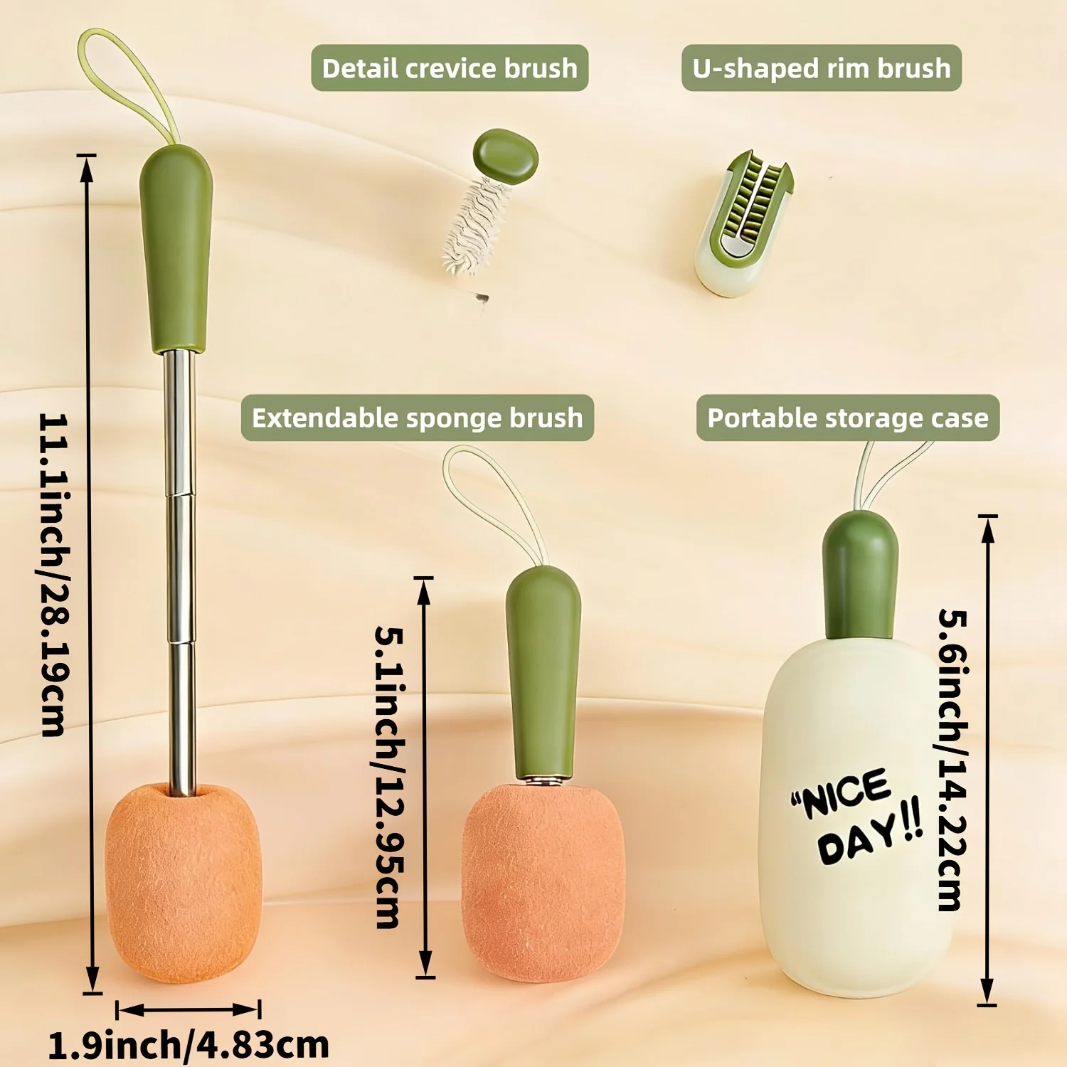 4In1 Retractable Sponge Cup Brush Home Portable Foldable Sponge Head Cleaning Brush Easy To Use Kitchen Cleaning Tool for Travel