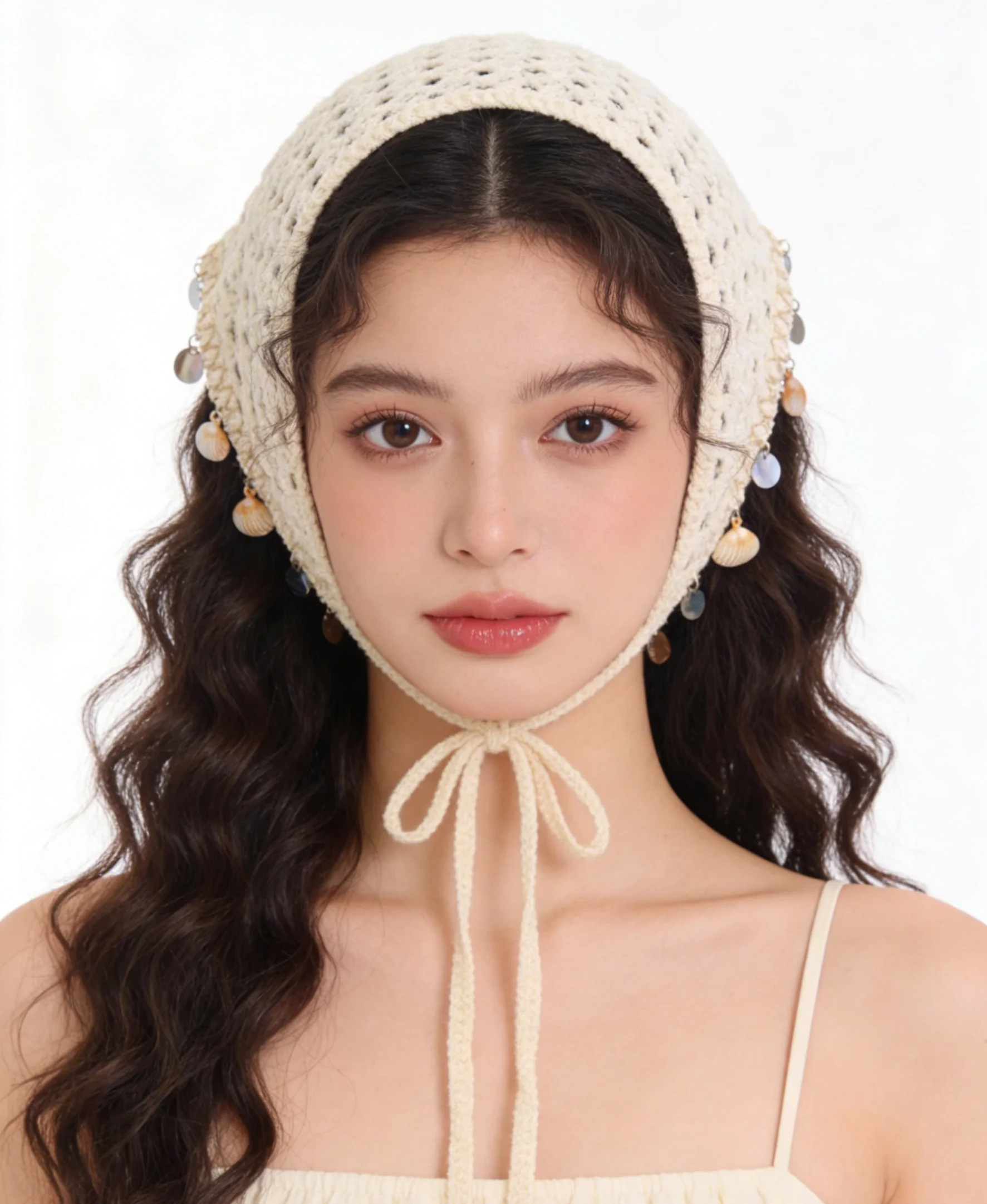 

1pc Fashion Hollow Out Triangle Headscarf Sequined Conch Pendant Tassel Women Hair Scarf Summer Travel Photo Kerchief Bandana