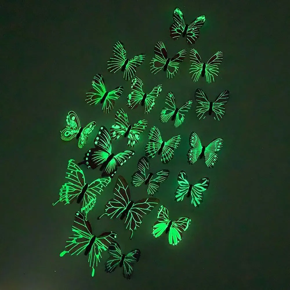 12x luminoso 3d borboleta adesivo de parede para crianças quarto casa sala geladeira decalque brilho no escuro decoração de papel adesivo