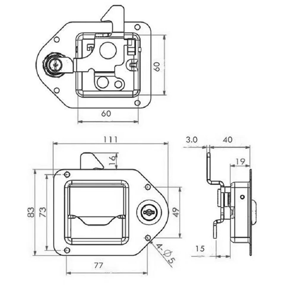 MS110-1B Black Coated Steel RV Paddle Handle Entry Door Lock Recessed Handle Truck Door Latch Lock Plane Lock