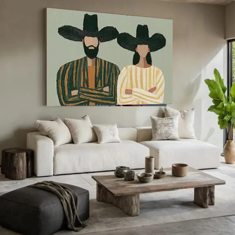 Multiple sizes 1pc frameless Canvas Painting,Hand Drawn Abstract Figures, Oil Paintings, Art Murals, Textured Western Wall Decor