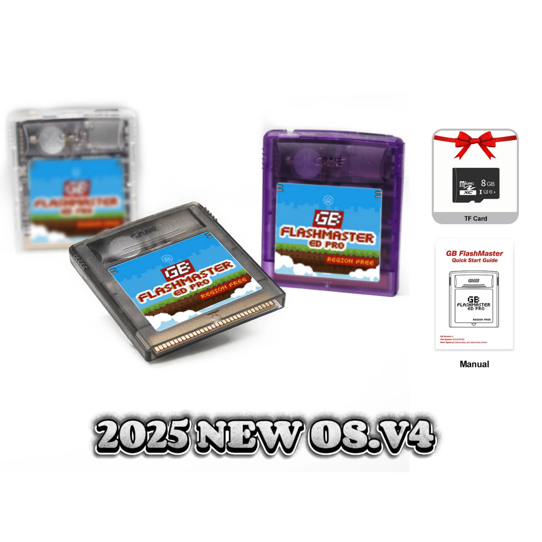 

2500 in 1 OS V4 GB Pro Flashmaster Cartridge Game Card with 8GB TF Card for Gameboy GBC GBA SP Game Boy Advance Console