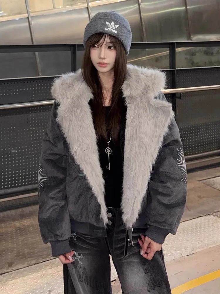 

Cleanfit Suower Embroidered Thiened Lamb Fur Cotton Jaet Men's Winter Coat Warm Breathable Casual Sle Polyester Filling