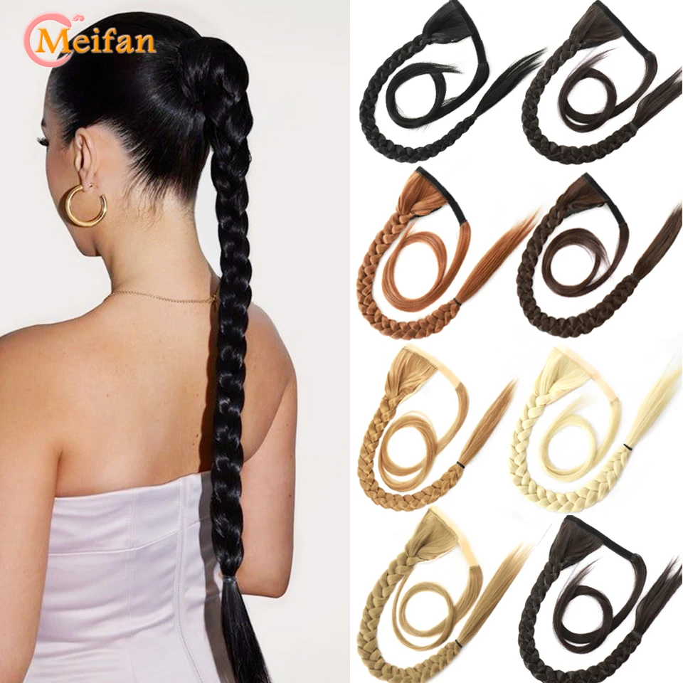 

MEIFAN Synthetic Super Long Braided Ponytail Clip in Hairtail Pony Tail Hair Extension Natural Fake Pigtail for Women