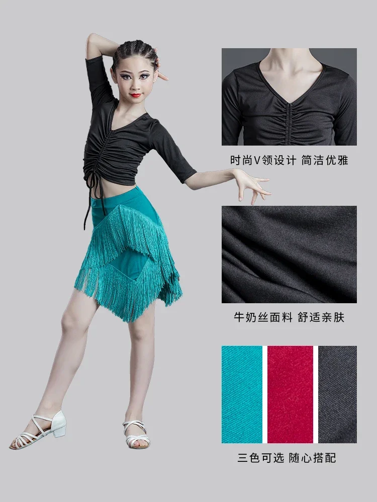 Vestido de baile latino para niñas, traje de baile con flecos, Tango, Salsa, salón de baile, competición