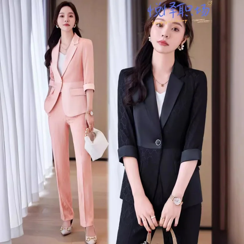 

Pink Suit Jacket for Women2024New Three-Quarter Sleeve Women's Suit High-End Business Suit Women's Formal Wear Overalls