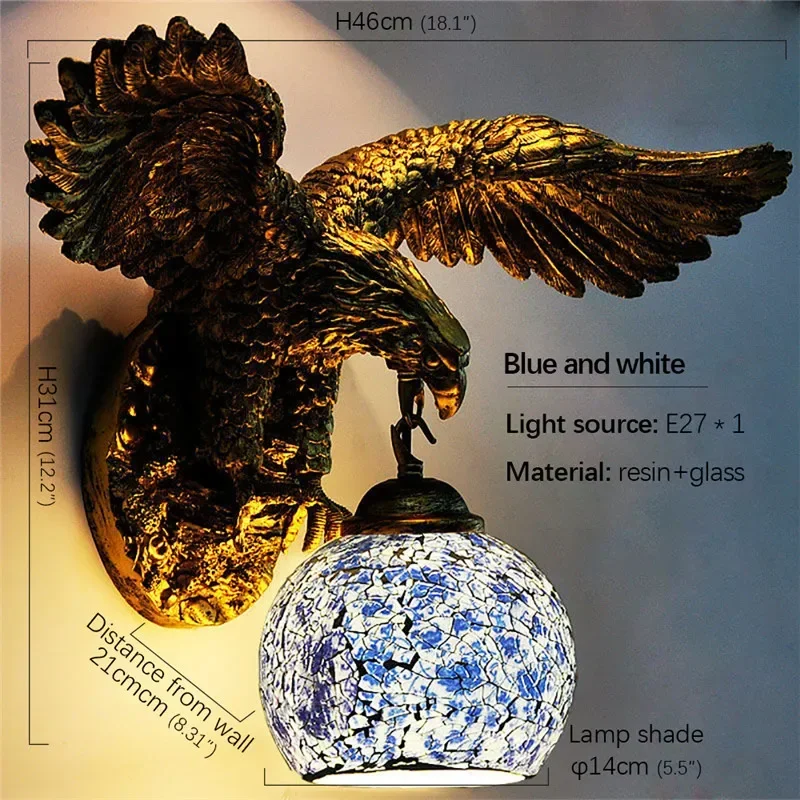 ELARA Contemporary Eagle Wall Lamp Retro Creative Living Room Bedroom Bar Cafe Western Restaurant Aisle Decoration Wall Light