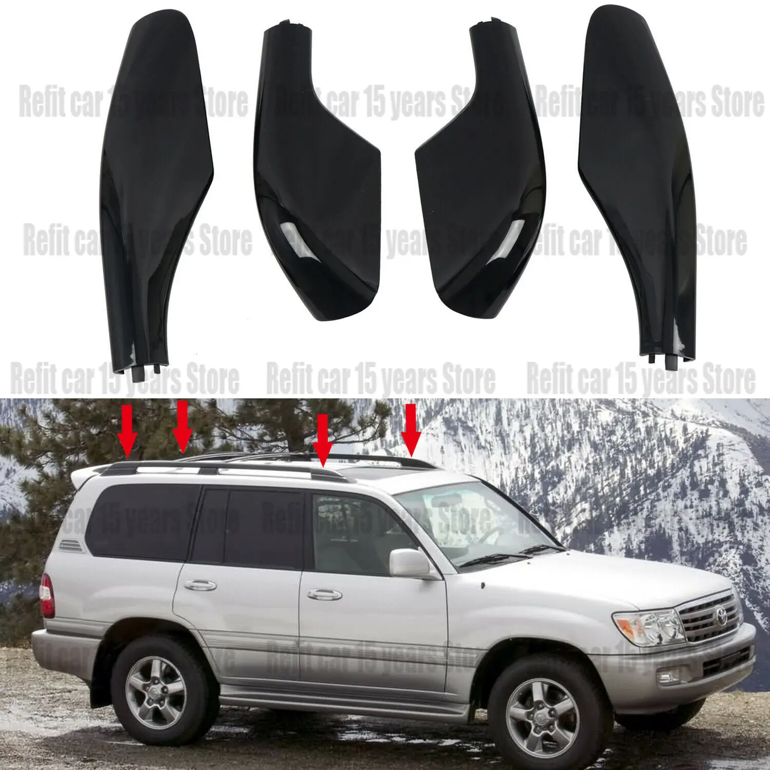 

For Toyota Land Cruiser LC100 FJ100 1998-2007 4PCS Roof Rack Bar End Cover Shell Replace