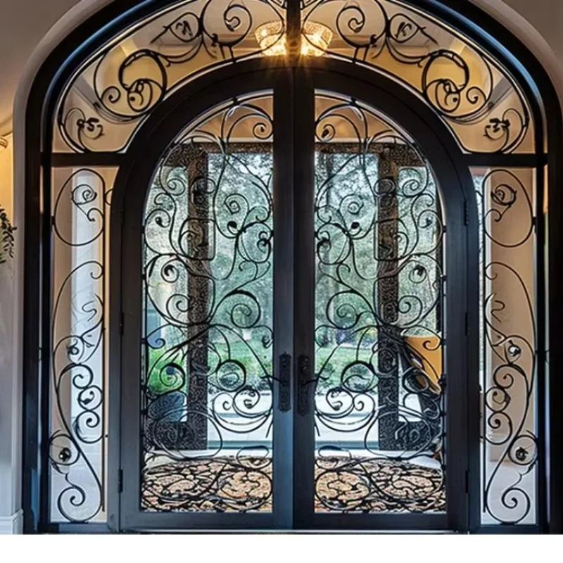 

Strict standards Arched steel entrance wrought iron door luxury wrought iron door villa exterior front door