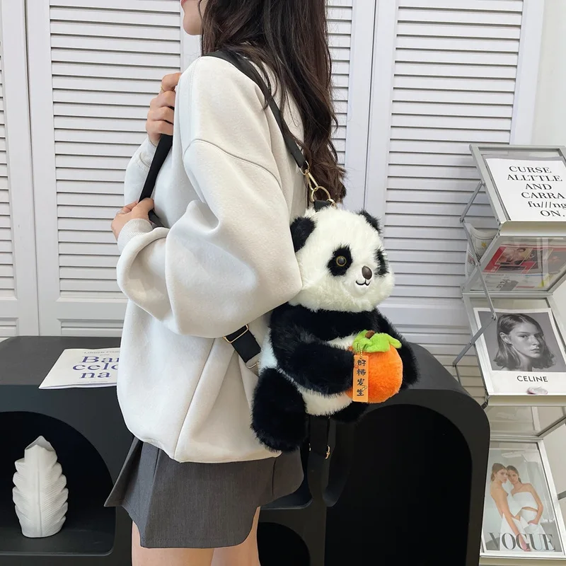 Cartoon New Small Panda Plush Stuffed Toys Shoulder Bag Simulation Panda Chinese Mascot Cute Large Capacity Backpack Gifts