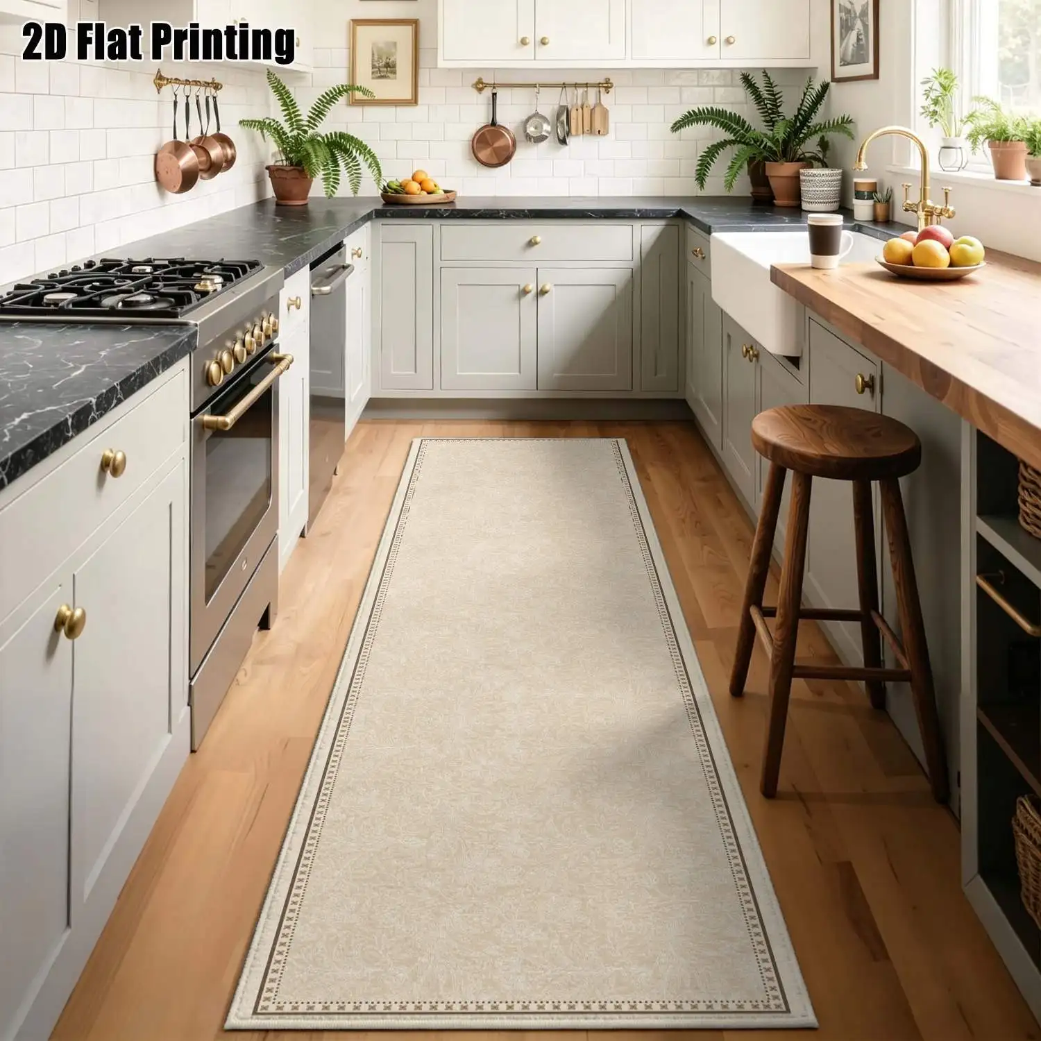 1Pc 2D Printed Long Strip Beige Rug, Simple Pattern, Nordic/Instagram/Modern Minimalist/European/Vintage Designs, Home Decor, Multi-Size, Machine Washable, for Hallway, Entrance, Living Room, Bedroom
