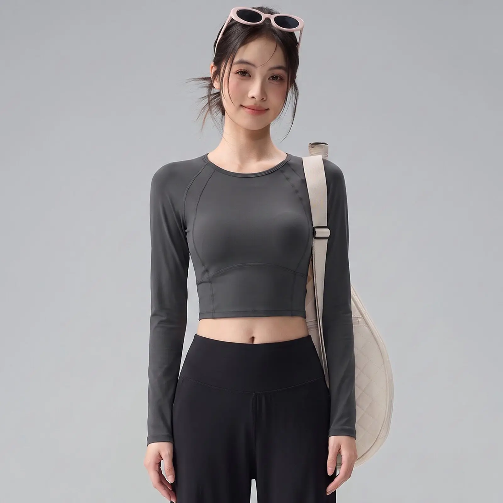 Slim-Fitting Long-Sleeved Pilates Training Top High-Elastic Fitness Yoga Clothing Tight-Fitting Yoga Outer Wear for Training