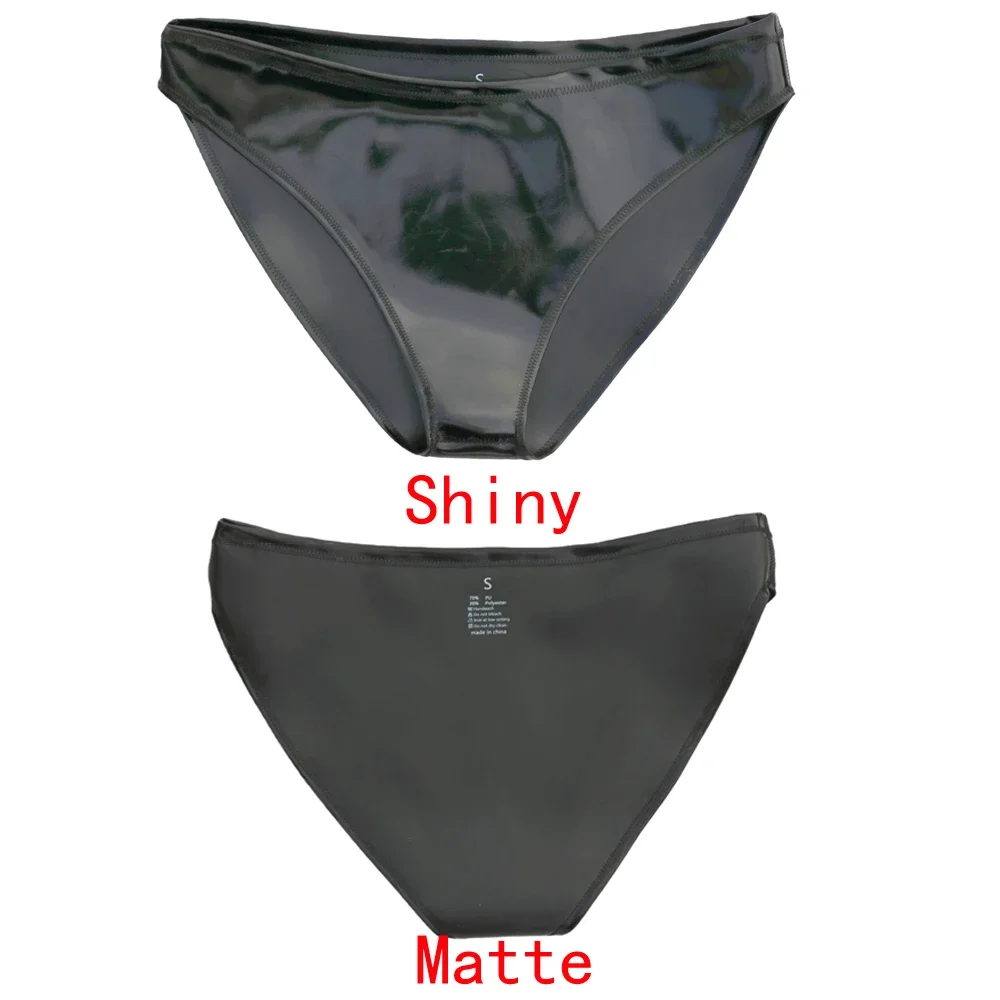 Sexy Women Double Sided PU Briefs Hot Short PVC Glossy Shiny Low Rise Waist G-string Panties Thong Erotic Maid Stage Wear