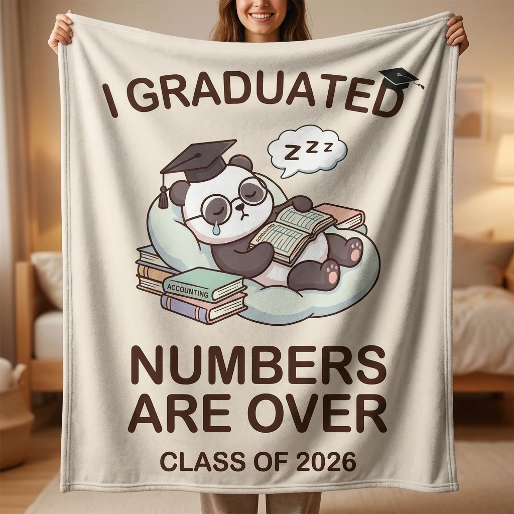 

Accounting Grad Panda Class Of 2026 Flannel Throw Blanket, Funny Accounting Grad Soft Cozy Blanket For Sofa Bed Home Decor Gift