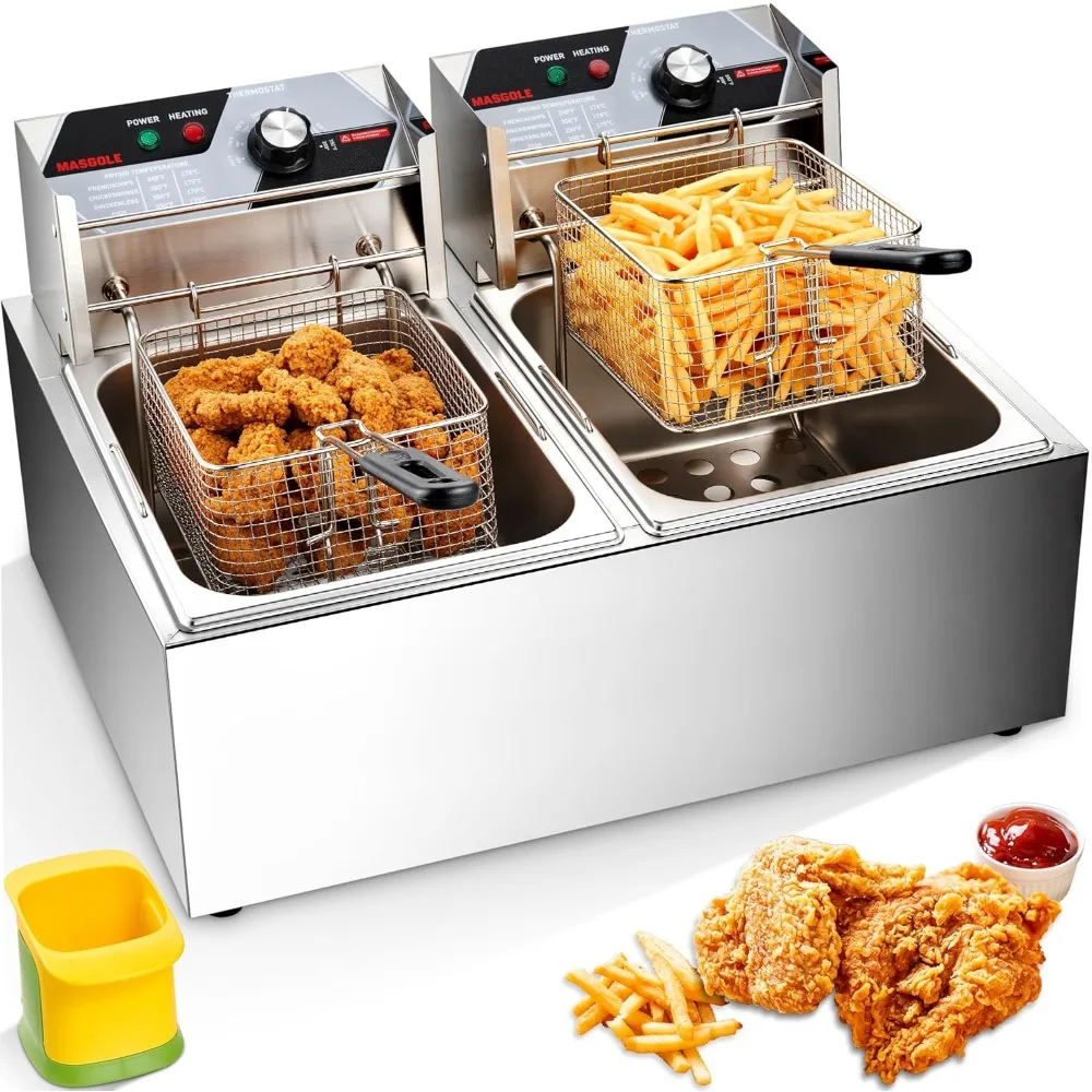 

Large 21.2 Quart 3400W Electric Stainless Steel Deep Fryer with Basket, Suitable for Home and Restaurant Use