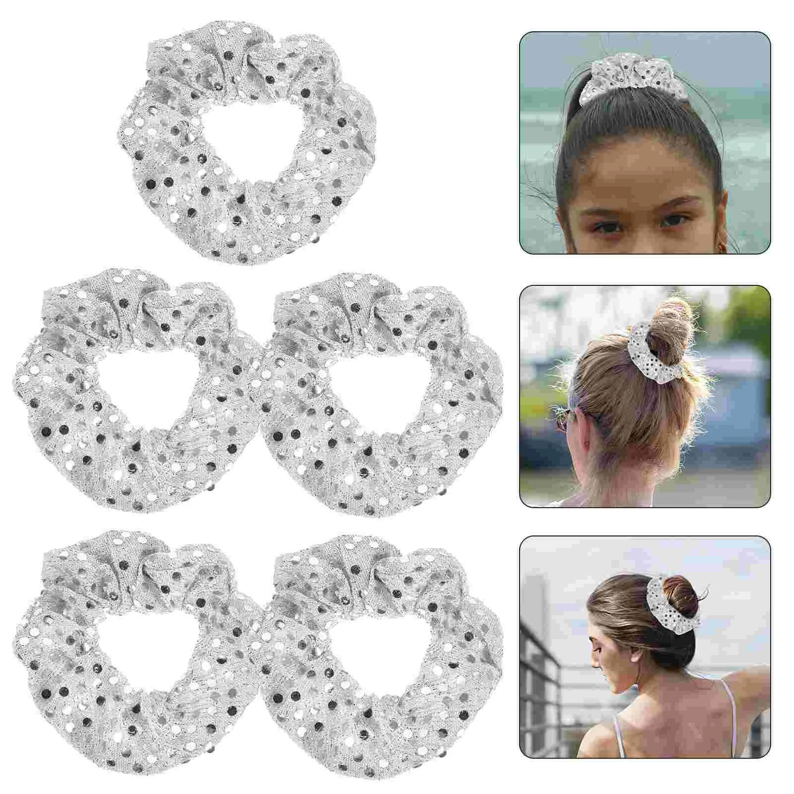 

5 Pcs Elastic Hair Tie Band Sequin Accessories Ponytail Holder Christmas Creative