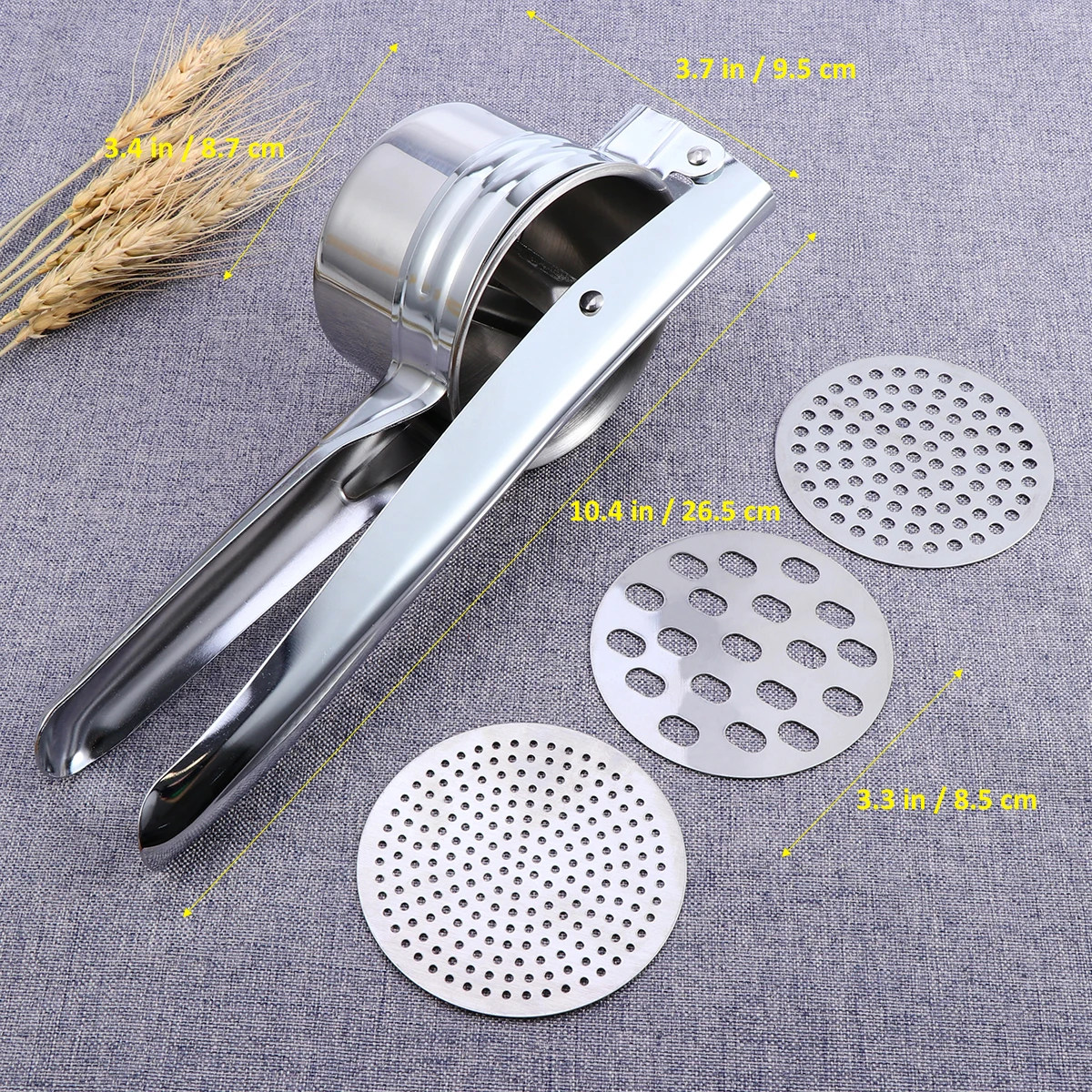 

High Quality Stainless Steel Potato Ricer With 3 Interchangeable Disks For Fruit And Vegetable Mashing Kitchen Tool