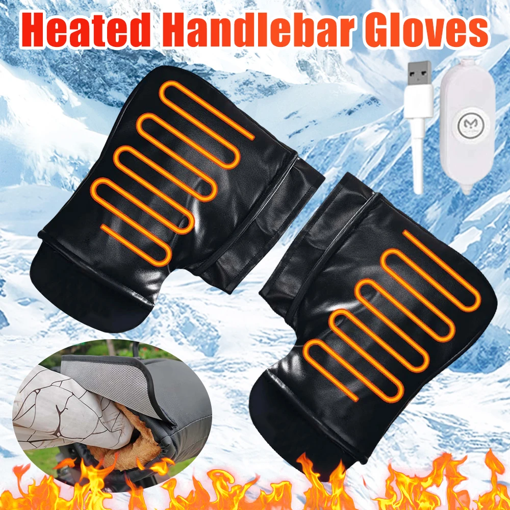 

Motorcycle Heated Handlebar Muffs Waterproof Motorbike Heated Handle Grip Gloves USB Charging for Bicycle MTB Motorcycle Scooter