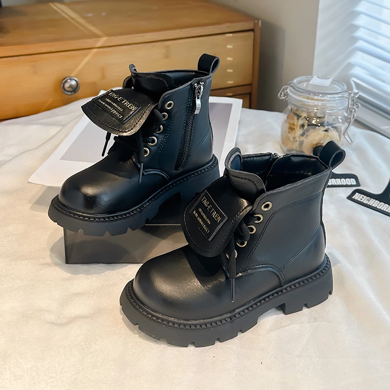 

Luxury Design Girls Boots Children Shoes Autumn Winter PU Leather Shoes for Kids Non-slip Sports Fashion Short Boots Girls