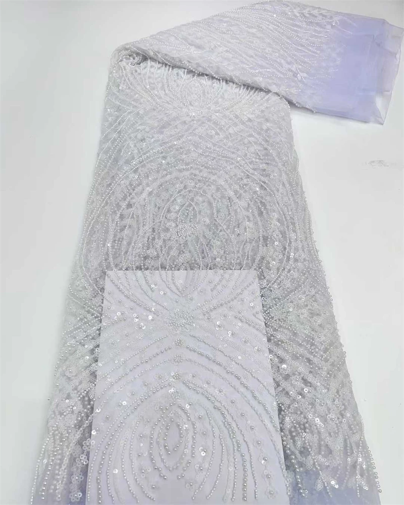 

African Sequins Beaded Lace Fabric, Sequined Embroidery, French Nigerian Lace Fabric, Wedding Dress, High Quality,