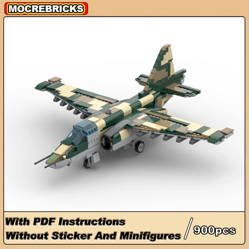 WW2 Military Aircraft Sukhoi Su-25 Frogfoot Fighter MOC Building Blocks Weapon Model Technical Bricks Assembly Toys Kids Gifts