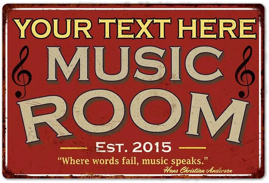 Personalized Music Room Sign Red Signs Vintage Tin Wall Art Décor Song Decorations Instrument Guitar Piano On Air Plaque Him Her