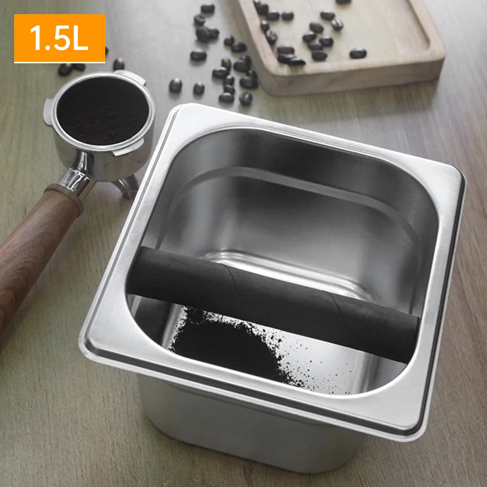 

1.5L Coffee Knock Box Shock-Absorbent Espresso Knock Box Anti-slip Coffee Grounds Bin Espresso Grind Dump Waste Bin for Barista