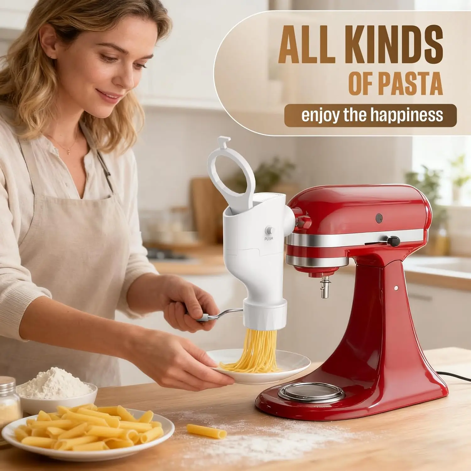 Pasta Press Attachment for All KitchenAid Stand Mixer, 7 Pasta Plates | New Buckle Design