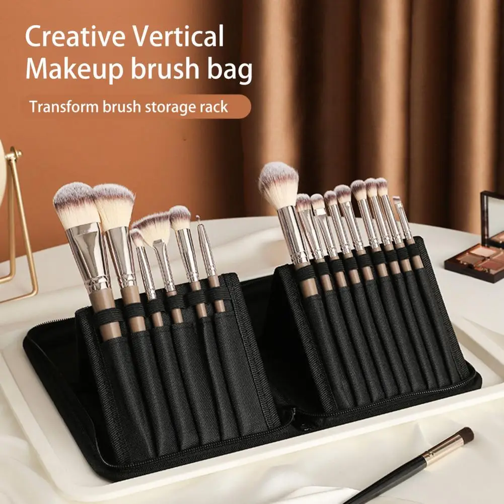 Women Foldable Makeup Brush Bag Travel Cosmetic Toiletry Case Standing Lipstick Eyebrow Pencil Cosmetic Brush Holder Pouch