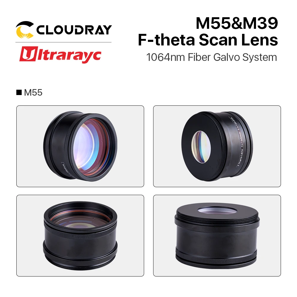 Ultrarayc K9 Glass Optical F-theta Scan-Lens Galvo Lens M55&M39 Thread for 1064nm YAG Optical Fiber Marking Galvo System