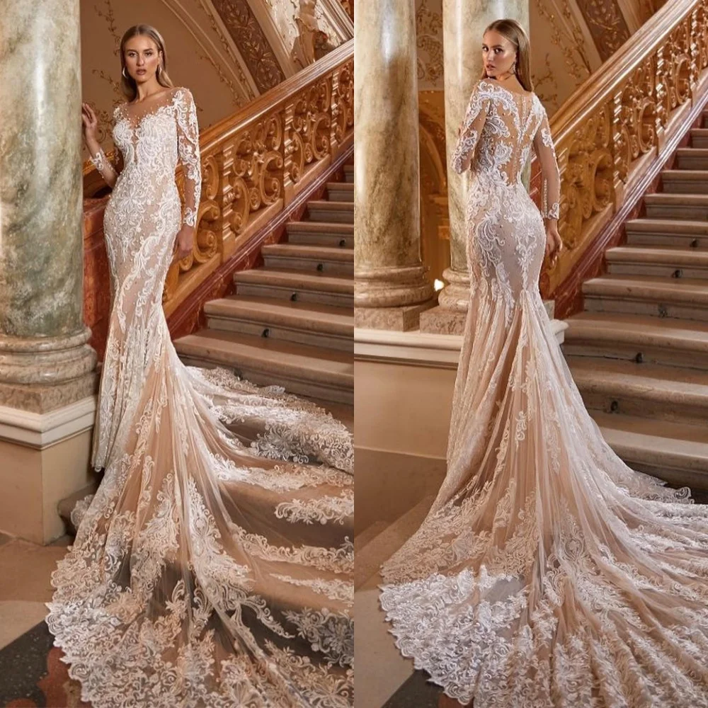 Maßgeschneidertes exquisites weißes Organza-Hochzeitskleid, zarter V-Ausschnitt mit langen Ärmeln, Brautparty, einfache Meerjungfrau, Vestido De Novia