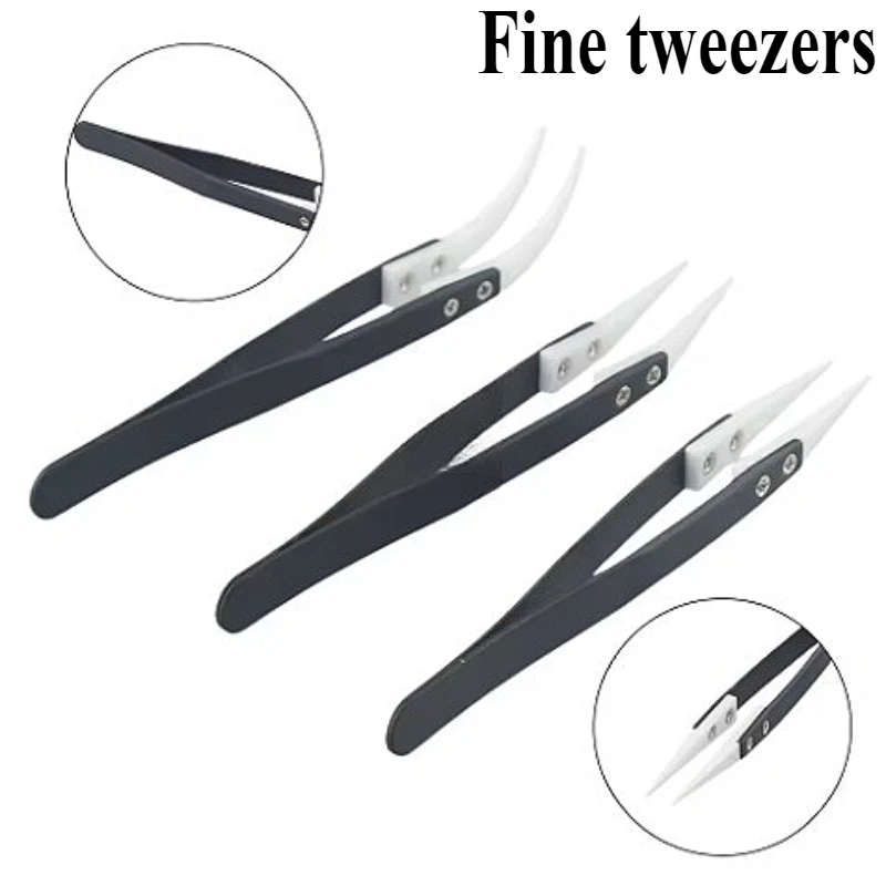 Hot Sale Useful Reverse Tweezers Ceramic Tweezers New Replacement Solder Resistant Stainless Steel + Ceramic 1set