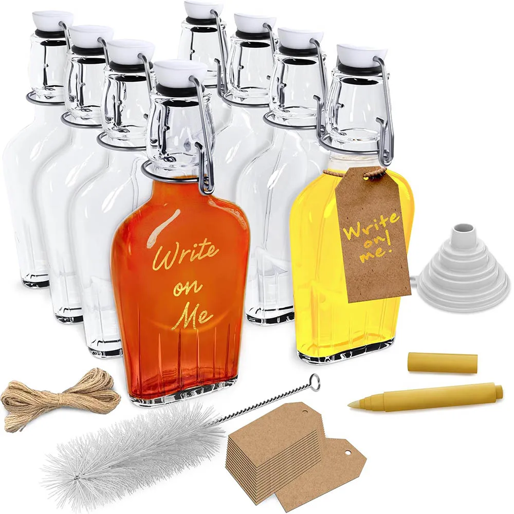 8.5Oz Glass Flask for Liquor Flip Top Glass Bottle Set For Vanilla Extract Bottles,Mini Liquor Swing Top Bottles,Syrup Bottles